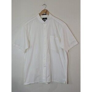 Montagut Paris Mandarin Collar Button Down Short Sleeve Shirt Size Large Ivory